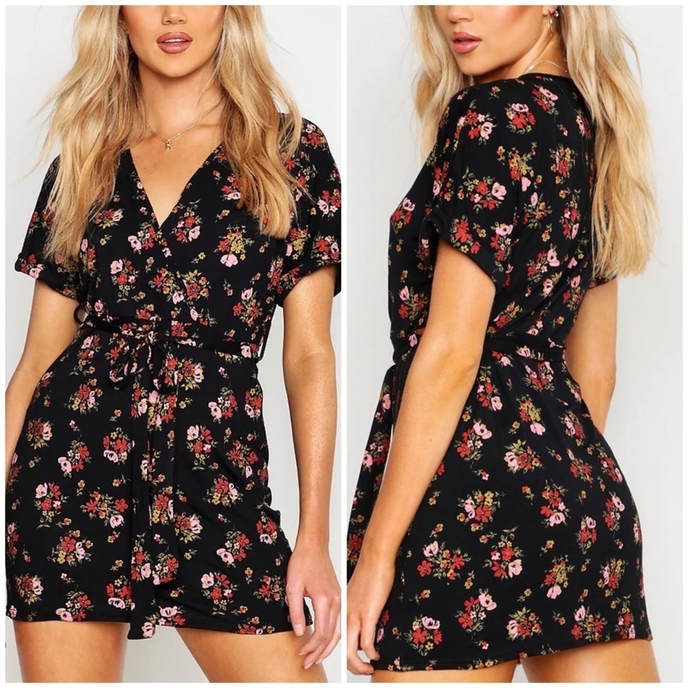 Nasty Gal Floral Tie Waist Mini Dress